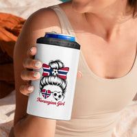 Norwegian Soccer Girl 4 in 1 Can Cooler Tumbler Messy Bun Sunglasses Football Fan