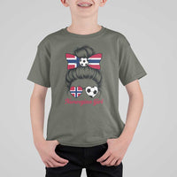 Norwegian Soccer Girl T Shirt For Kid Messy Bun Sunglasses Football Fan