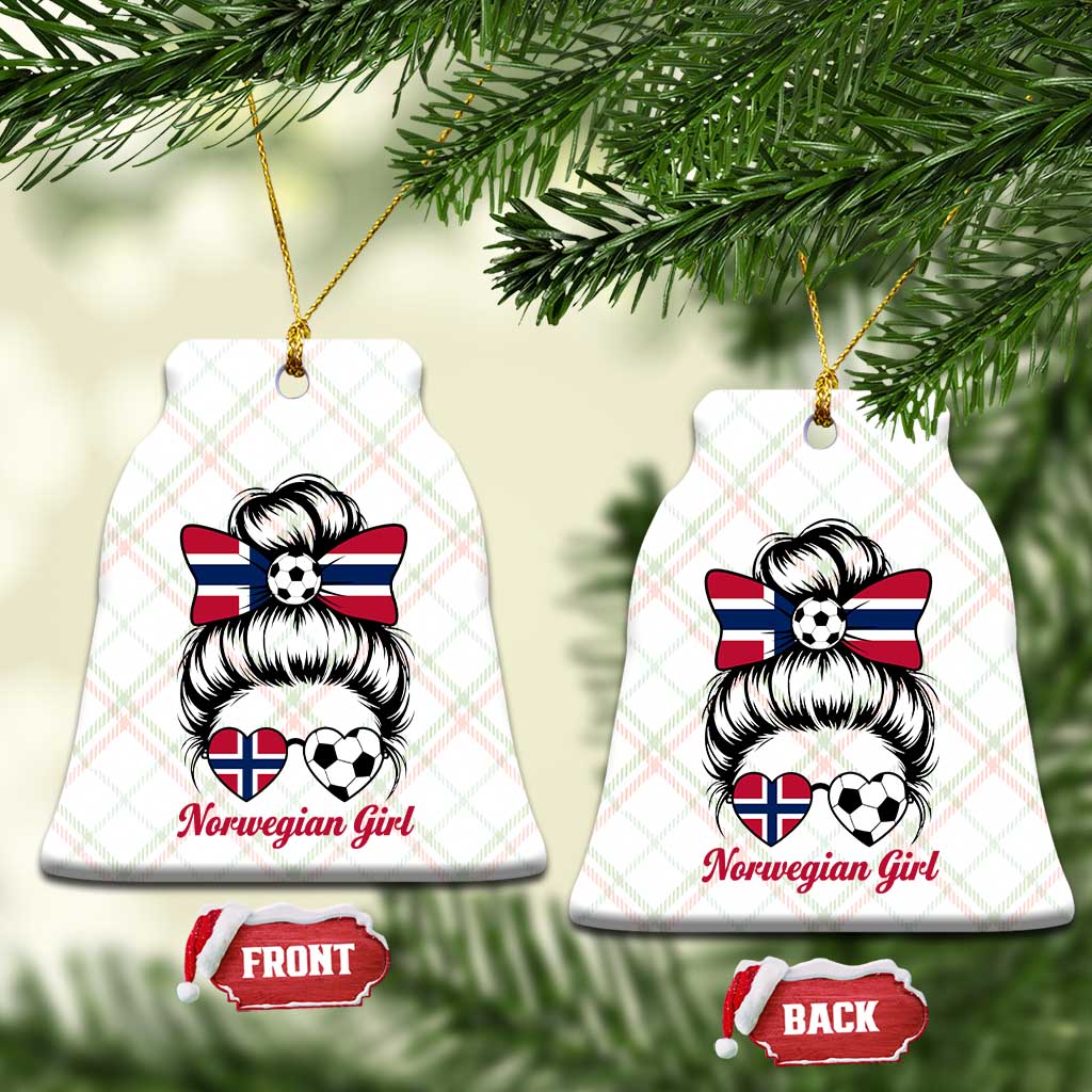 Norwegian Soccer Girl Ceramic Ornament Messy Bun Sunglasses Football Fan