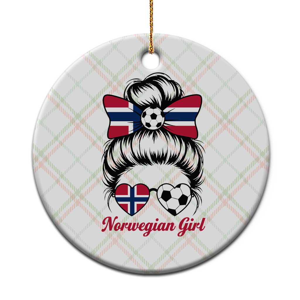 Norwegian Soccer Girl Ceramic Ornament Messy Bun Sunglasses Football Fan