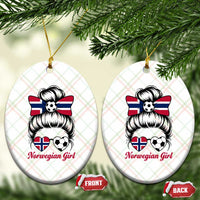 Norwegian Soccer Girl Ceramic Ornament Messy Bun Sunglasses Football Fan