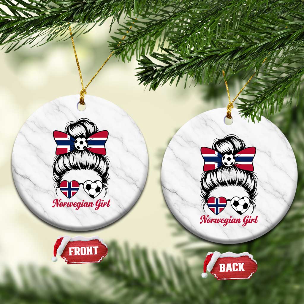 Norwegian Soccer Girl Ceramic Ornament Messy Bun Sunglasses Football Fan
