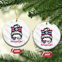 Norwegian Soccer Girl Ceramic Ornament Messy Bun Sunglasses Football Fan