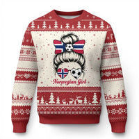 Norwegian Soccer Girl Ugly Christmas Sweater Messy Bun Sunglasses Football Fan