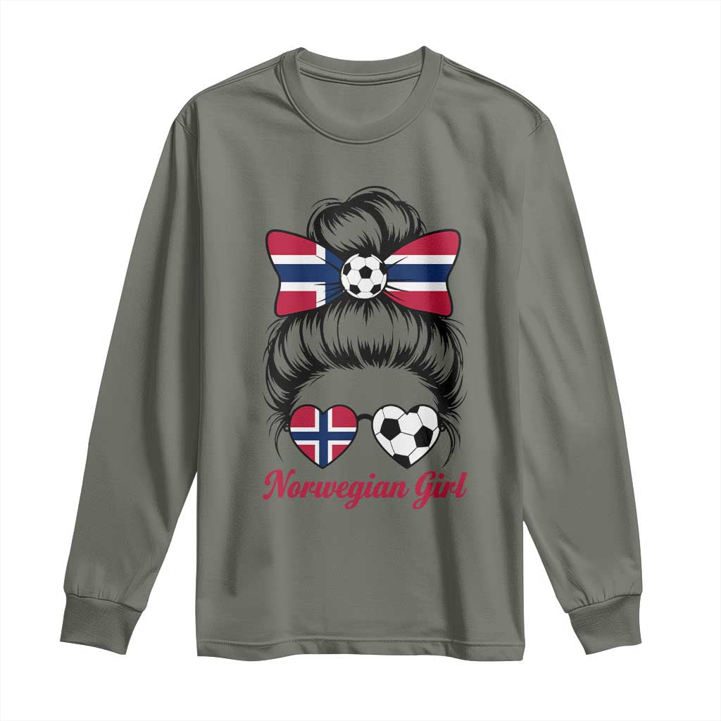 Norwegian Soccer Girl Long Sleeve Shirt Messy Bun Sunglasses Football Fan