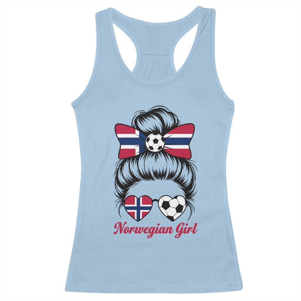 Norwegian Soccer Girl Racerback Tank Top Messy Bun Sunglasses Football Fan