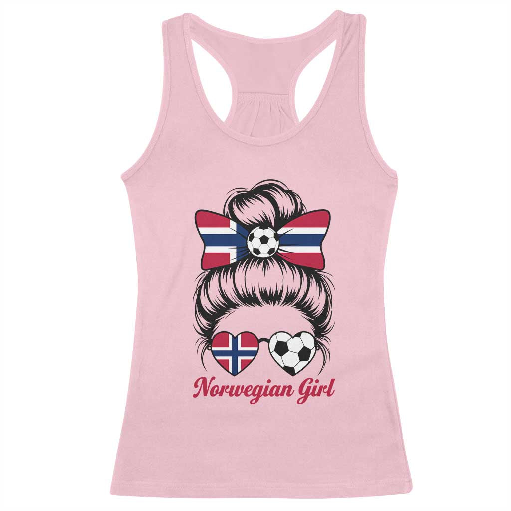 Norwegian Soccer Girl Racerback Tank Top Messy Bun Sunglasses Football Fan