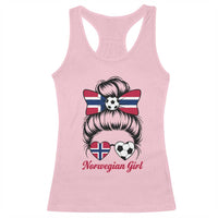 Norwegian Soccer Girl Racerback Tank Top Messy Bun Sunglasses Football Fan