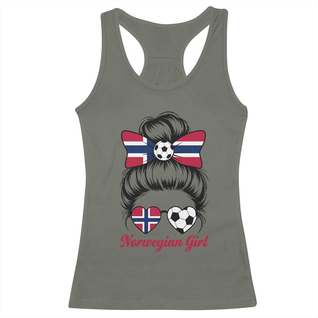 Norwegian Soccer Girl Racerback Tank Top Messy Bun Sunglasses Football Fan