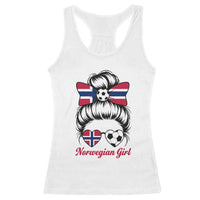 Norwegian Soccer Girl Racerback Tank Top Messy Bun Sunglasses Football Fan