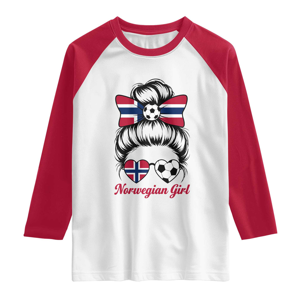 Norwegian Soccer Girl Raglan Shirt Messy Bun Sunglasses Football Fan