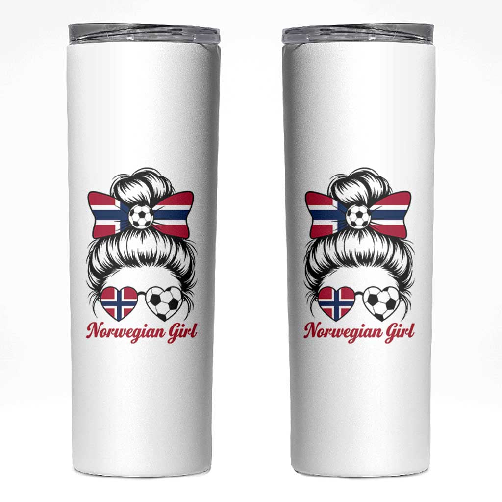 Norwegian Soccer Girl Skinny Tumbler Messy Bun Sunglasses Football Fan