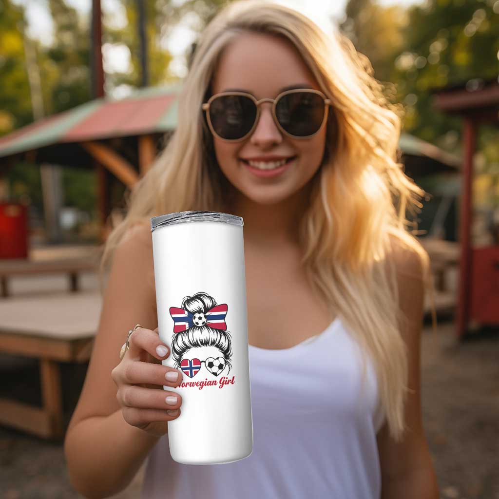 Norwegian Soccer Girl Skinny Tumbler Messy Bun Sunglasses Football Fan