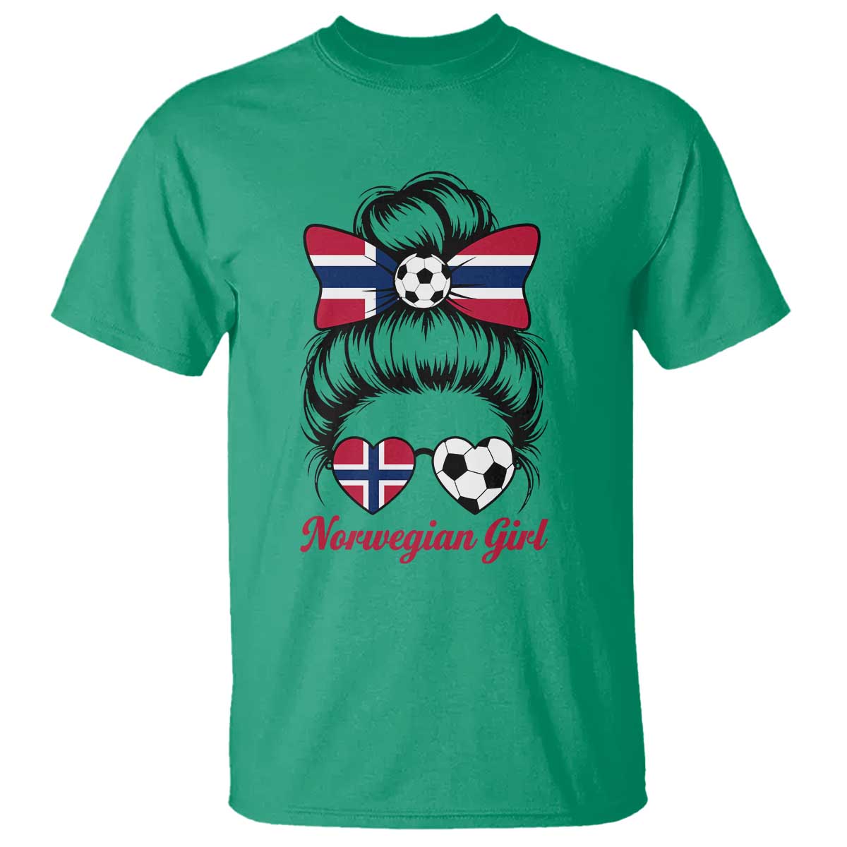 Norwegian Soccer Girl T Shirt Messy Bun Sunglasses Football Fan