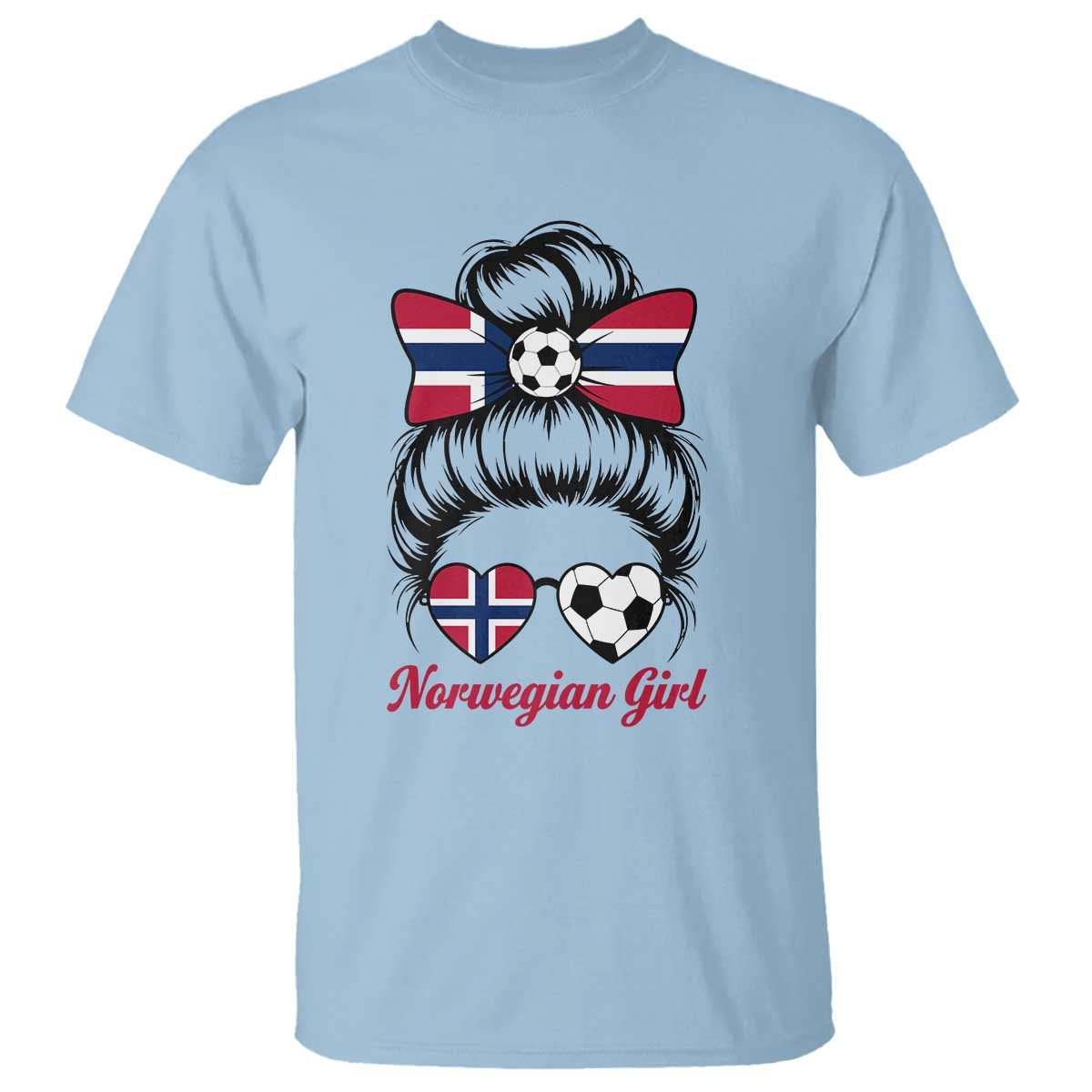 Norwegian Soccer Girl T Shirt Messy Bun Sunglasses Football Fan