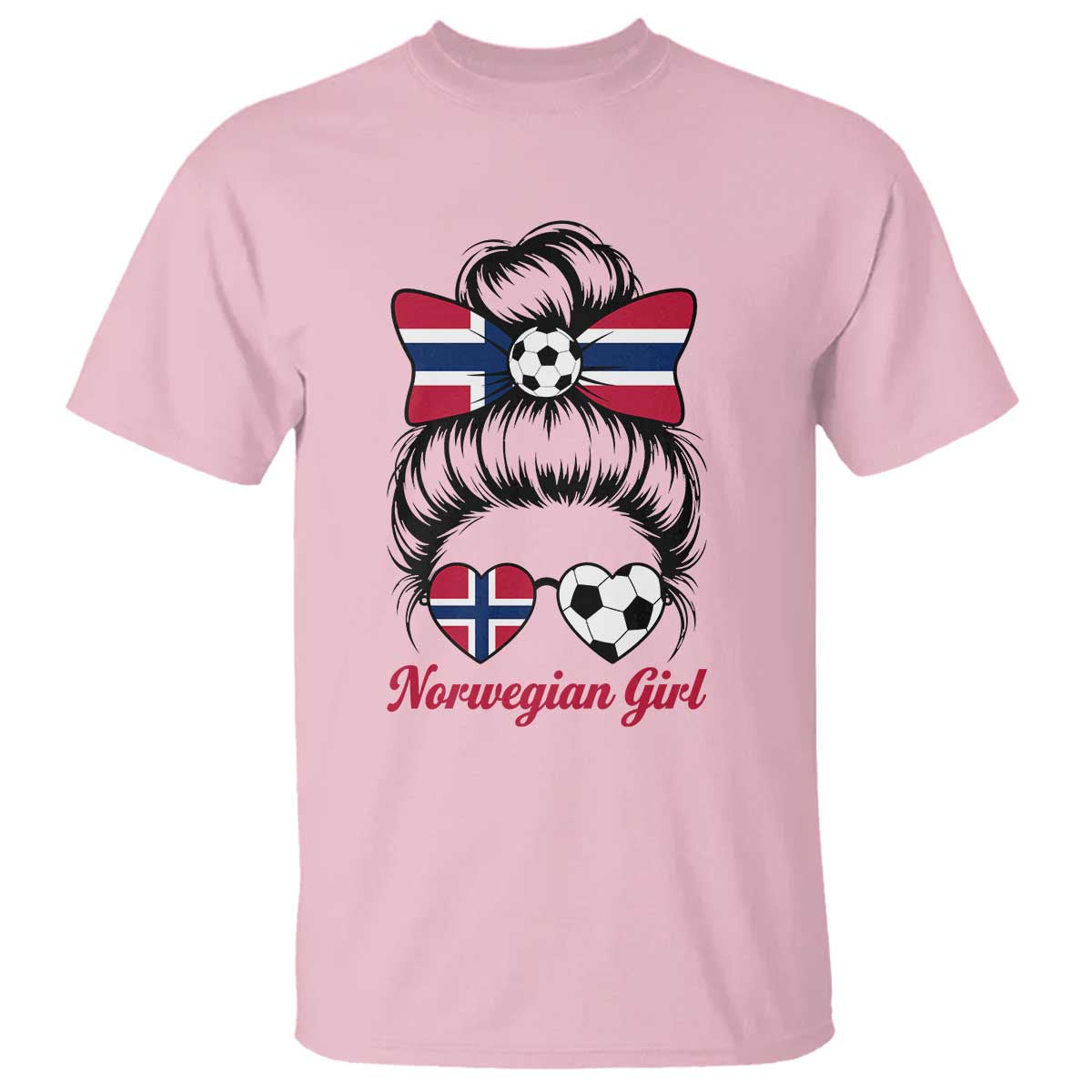 Norwegian Soccer Girl T Shirt Messy Bun Sunglasses Football Fan