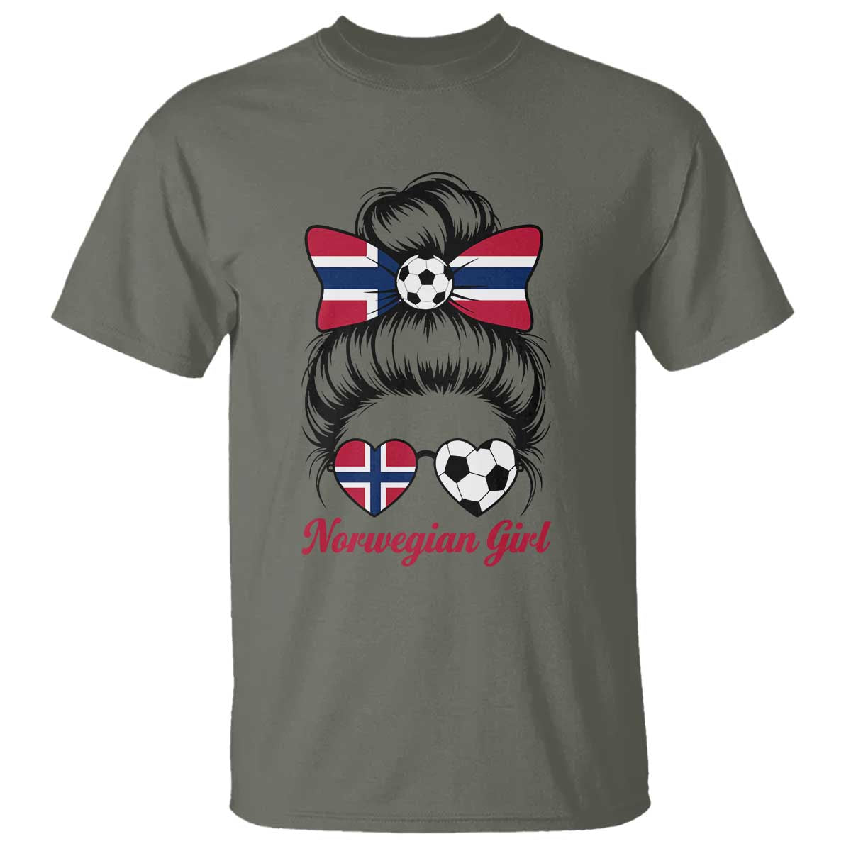 Norwegian Soccer Girl T Shirt Messy Bun Sunglasses Football Fan