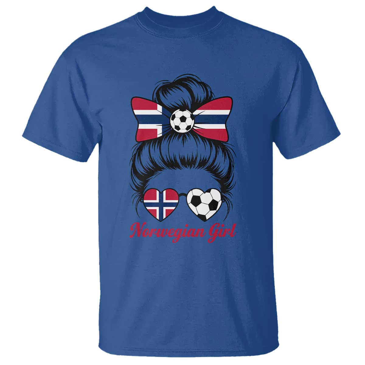 Norwegian Soccer Girl T Shirt Messy Bun Sunglasses Football Fan