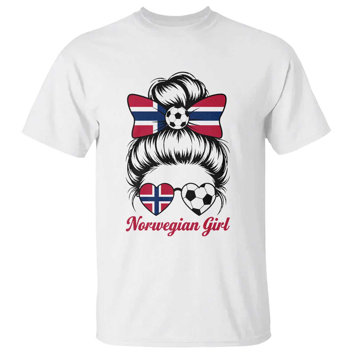 Norwegian Soccer Girl T Shirt Messy Bun Sunglasses Football Fan