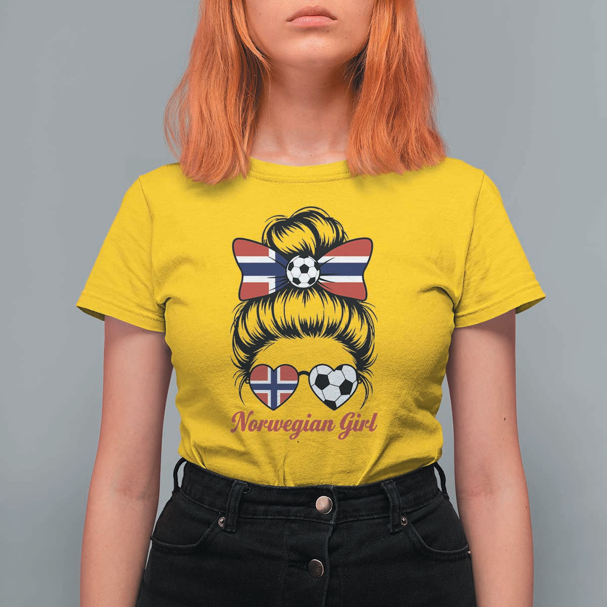 Norwegian Soccer Girl T Shirt For Women Messy Bun Sunglasses Football Fan