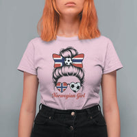 Norwegian Soccer Girl T Shirt For Women Messy Bun Sunglasses Football Fan
