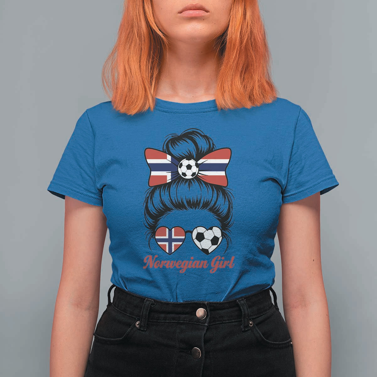 Norwegian Soccer Girl T Shirt For Women Messy Bun Sunglasses Football Fan