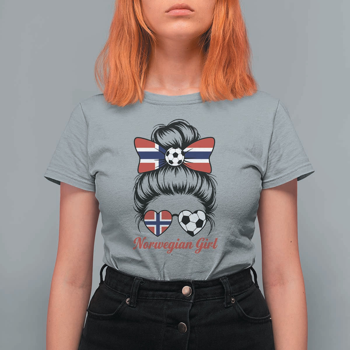 Norwegian Soccer Girl T Shirt For Women Messy Bun Sunglasses Football Fan
