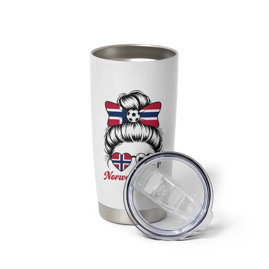 Norwegian Soccer Girl Tumbler Cup Messy Bun Sunglasses Football Fan