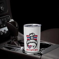 Norwegian Soccer Girl Tumbler Cup Messy Bun Sunglasses Football Fan