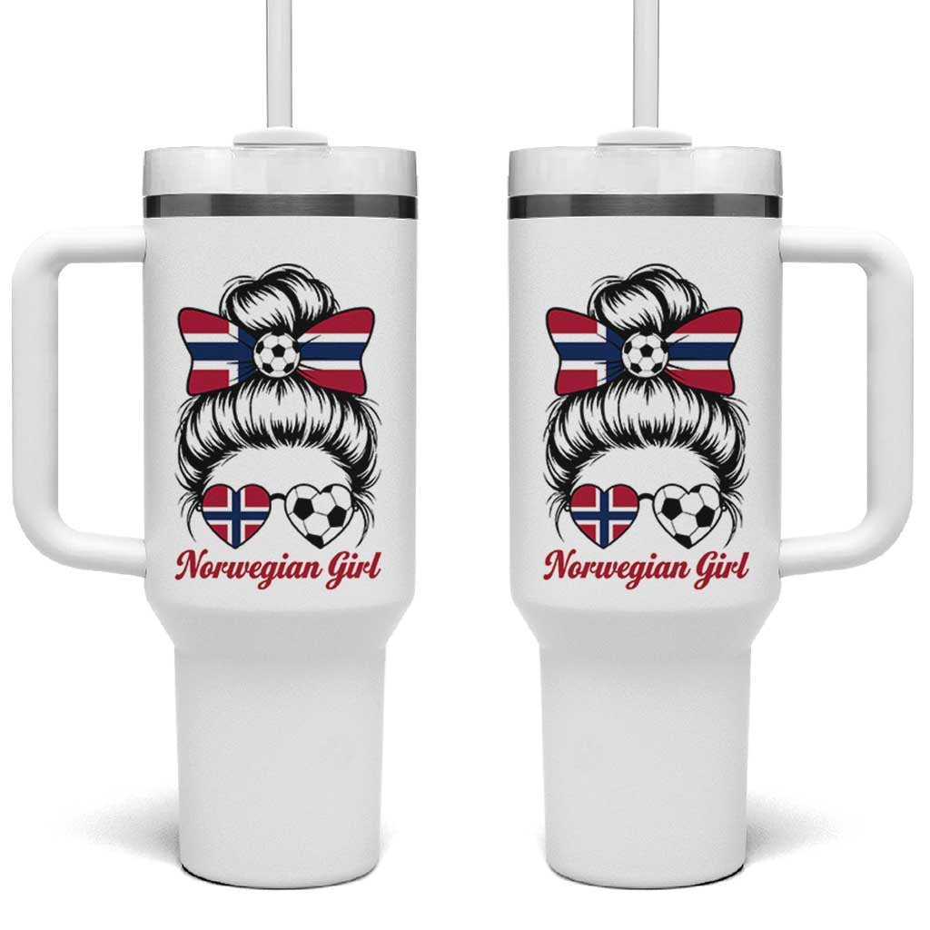 Norwegian Soccer Girl Tumbler With Handle Messy Bun Sunglasses Football Fan