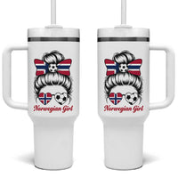 Norwegian Soccer Girl Tumbler With Handle Messy Bun Sunglasses Football Fan