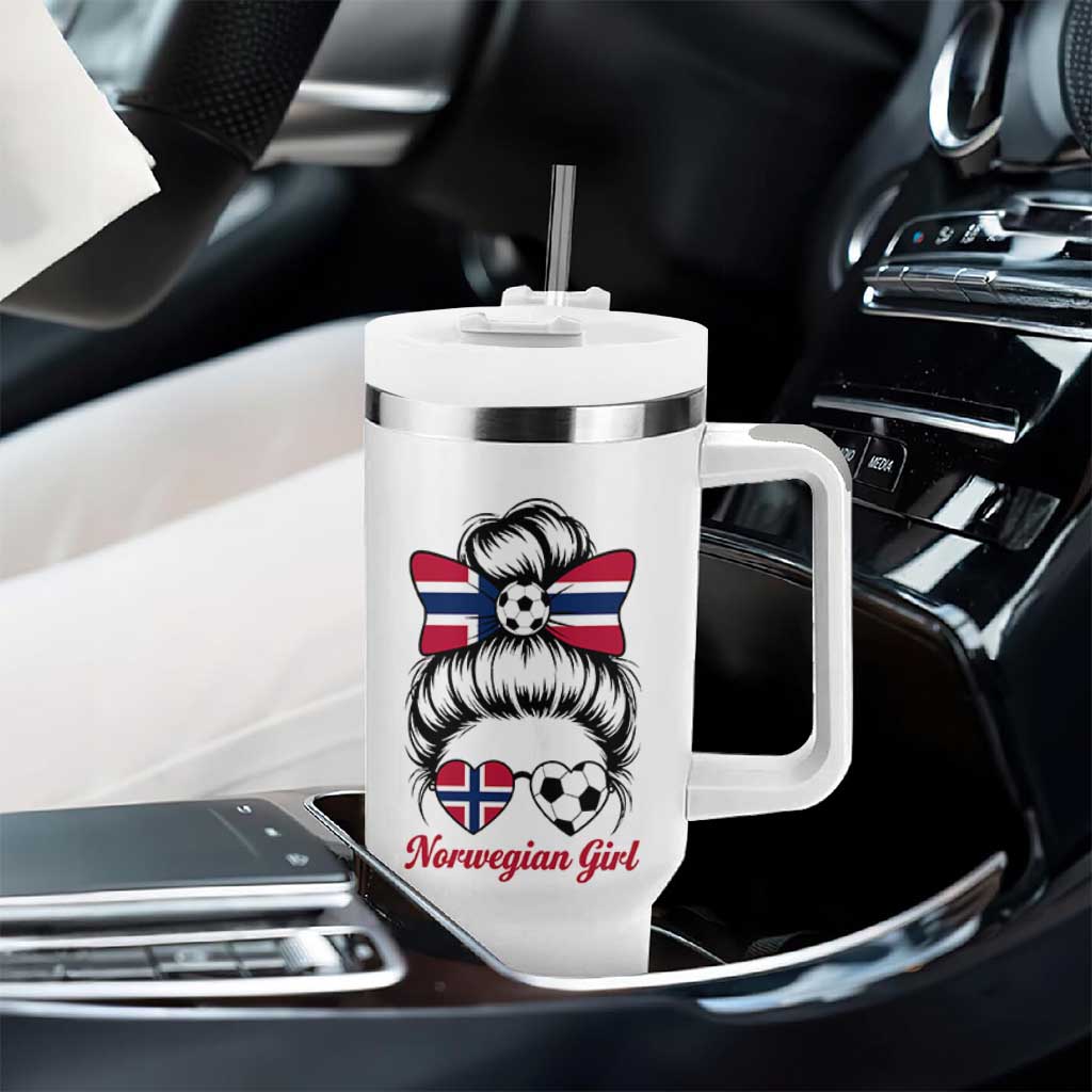 Norwegian Soccer Girl Tumbler With Handle Messy Bun Sunglasses Football Fan