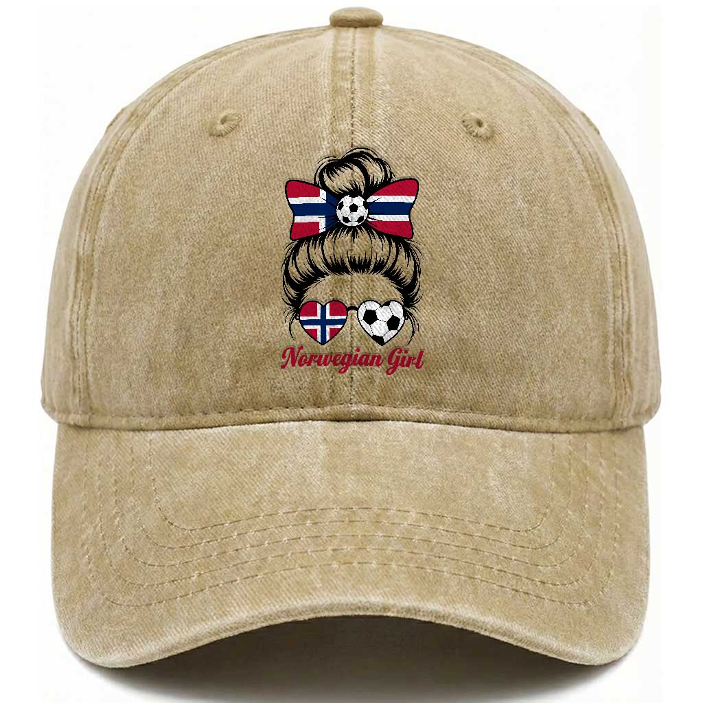 Norwegian Soccer Girl Washed Cotton Baseball Cap Messy Bun Sunglasses Football Fan