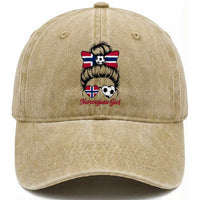 Norwegian Soccer Girl Washed Cotton Baseball Cap Messy Bun Sunglasses Football Fan