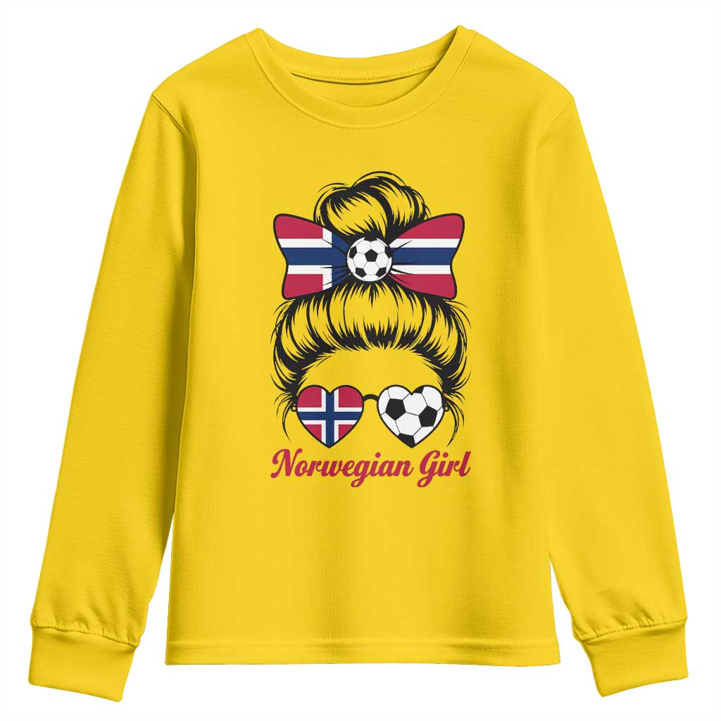 Norwegian Soccer Girl Youth Sweatshirt Messy Bun Sunglasses Football Fan