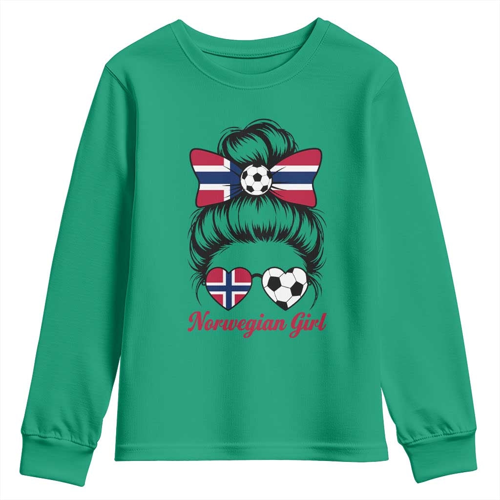 Norwegian Soccer Girl Youth Sweatshirt Messy Bun Sunglasses Football Fan