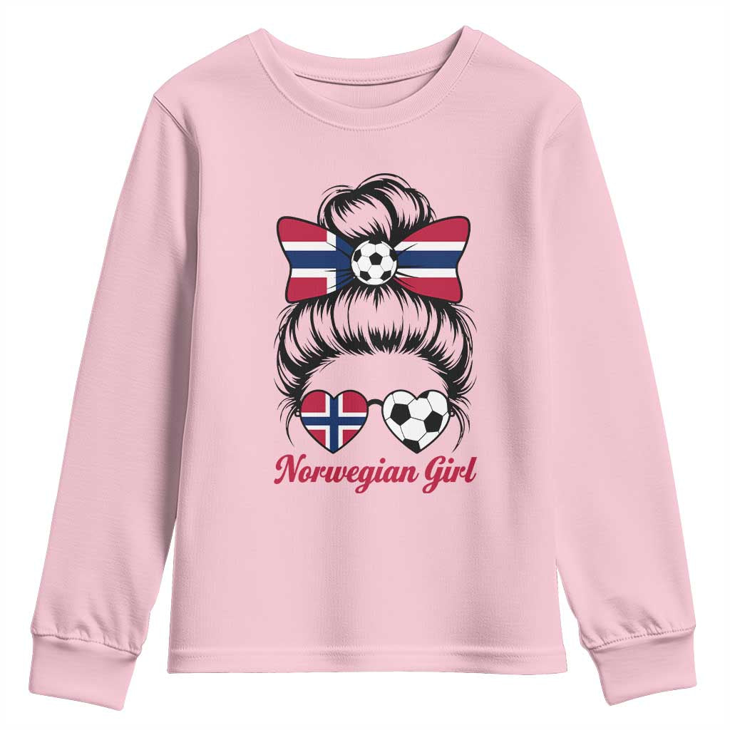 Norwegian Soccer Girl Youth Sweatshirt Messy Bun Sunglasses Football Fan
