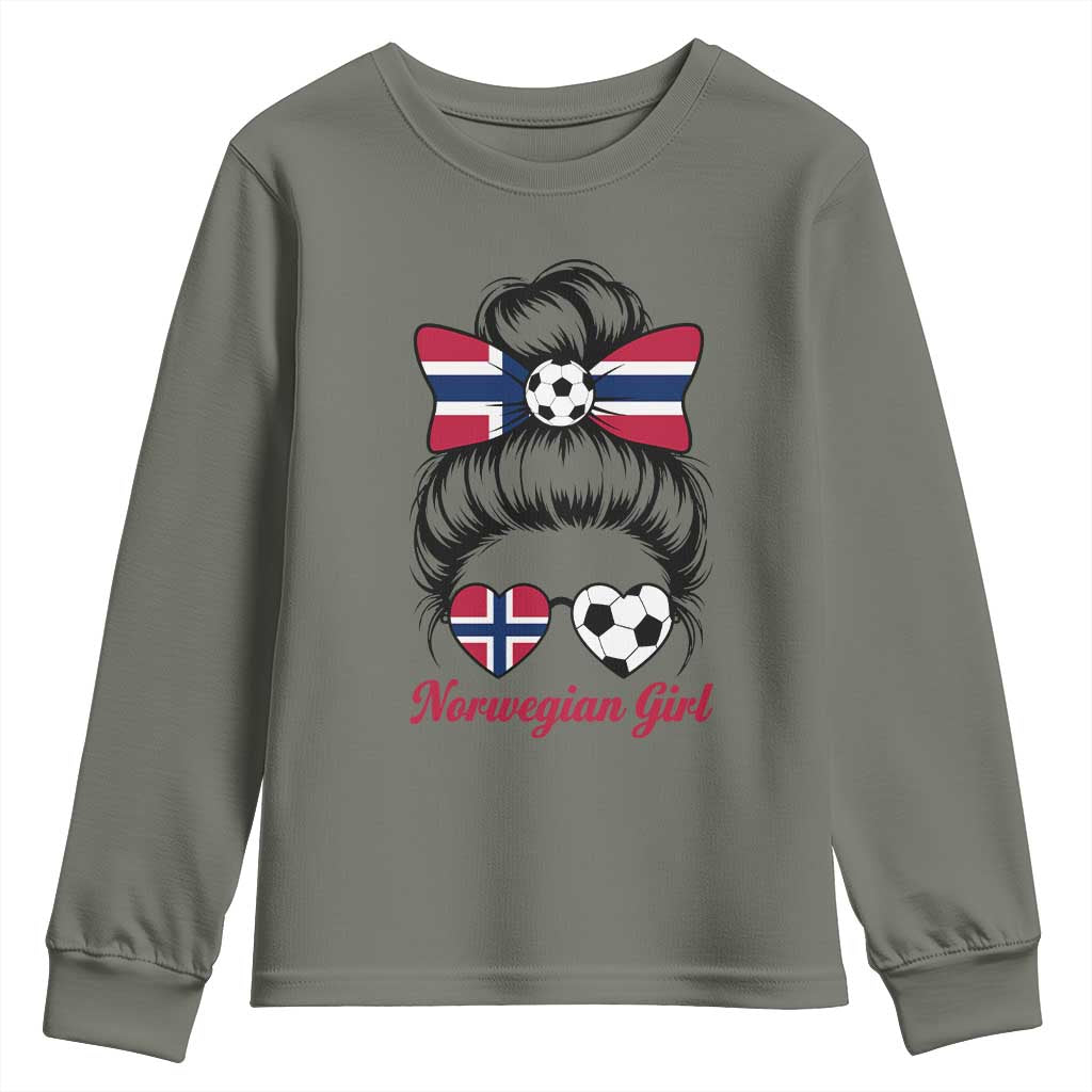 Norwegian Soccer Girl Youth Sweatshirt Messy Bun Sunglasses Football Fan