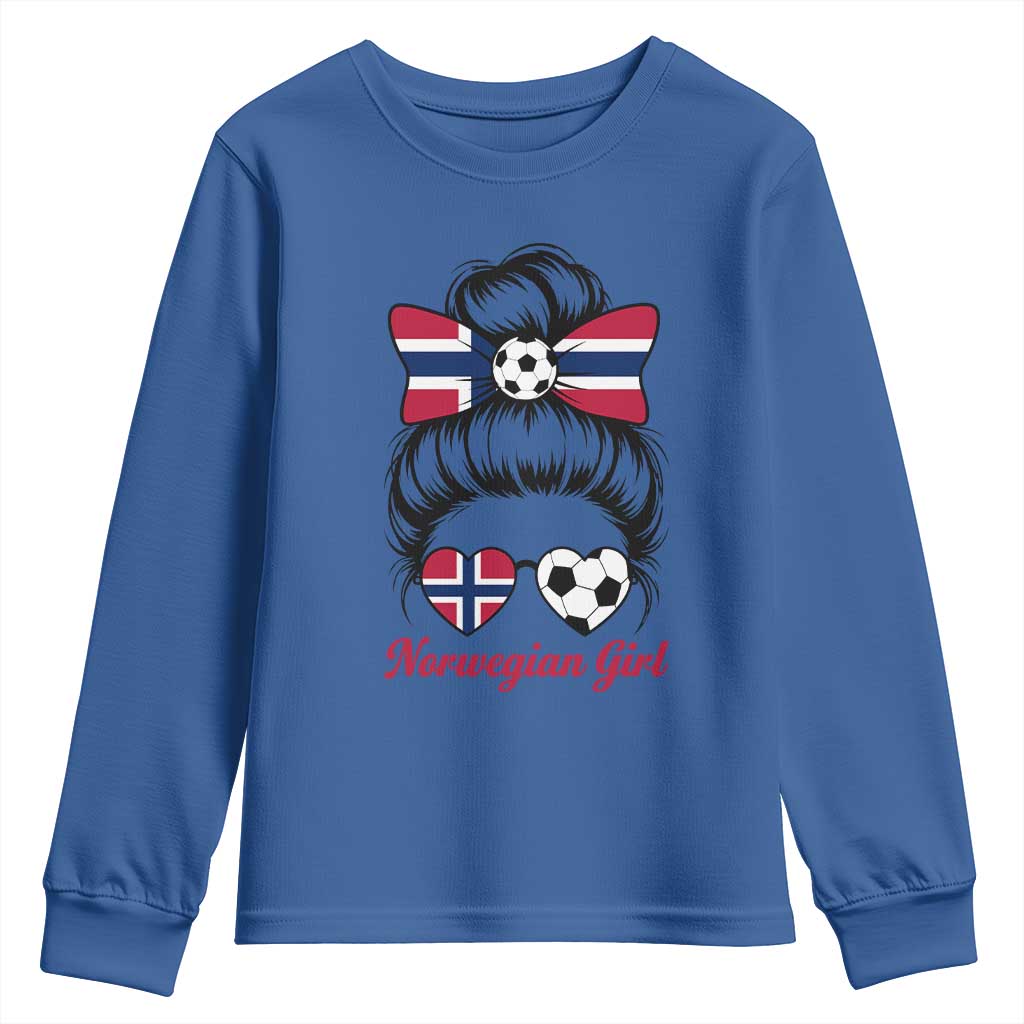 Norwegian Soccer Girl Youth Sweatshirt Messy Bun Sunglasses Football Fan