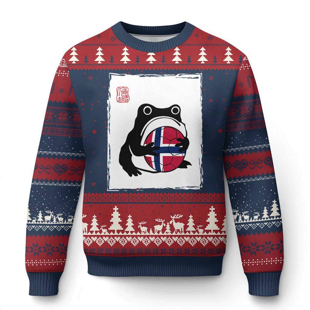 Grumpy Frog Norway Soccer Fan Ugly Christmas Sweater Japanese Style Match Day