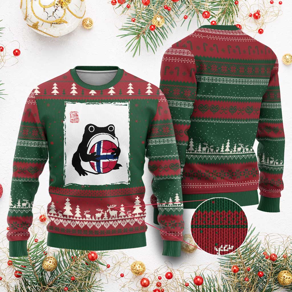 Grumpy Frog Norway Soccer Fan Ugly Christmas Sweater Japanese Style Match Day
