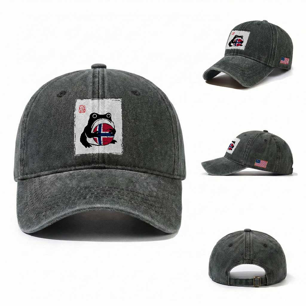 Grumpy Frog Norway Soccer Fan Washed Cotton Baseball Cap Japanese Style Match Day