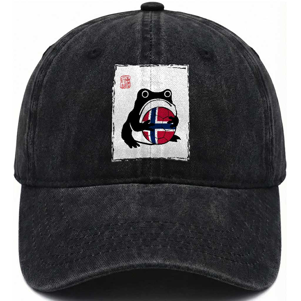 Grumpy Frog Norway Soccer Fan Washed Cotton Baseball Cap Japanese Style Match Day