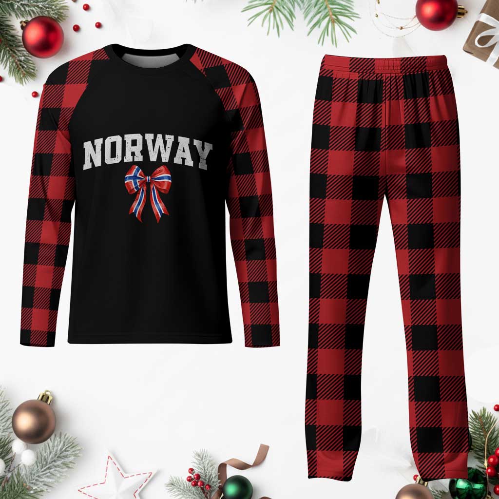 Norwegian Girl Coquette Bow Plaid Pajama Set Norway Flag Pride Gift