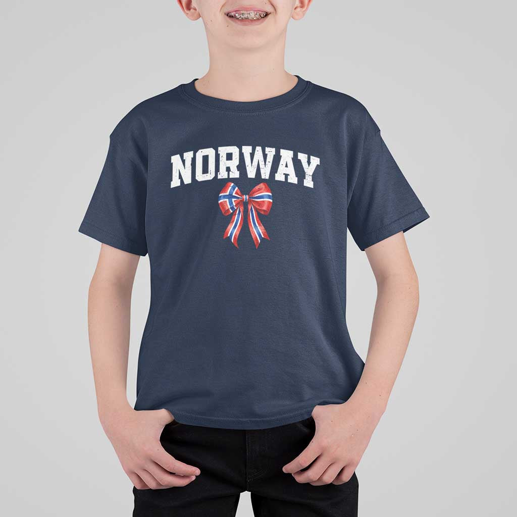 Norwegian Girl Coquette Bow T Shirt For Kid Norway Flag Pride Gift
