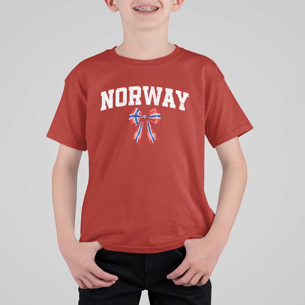 Norwegian Girl Coquette Bow T Shirt For Kid Norway Flag Pride Gift