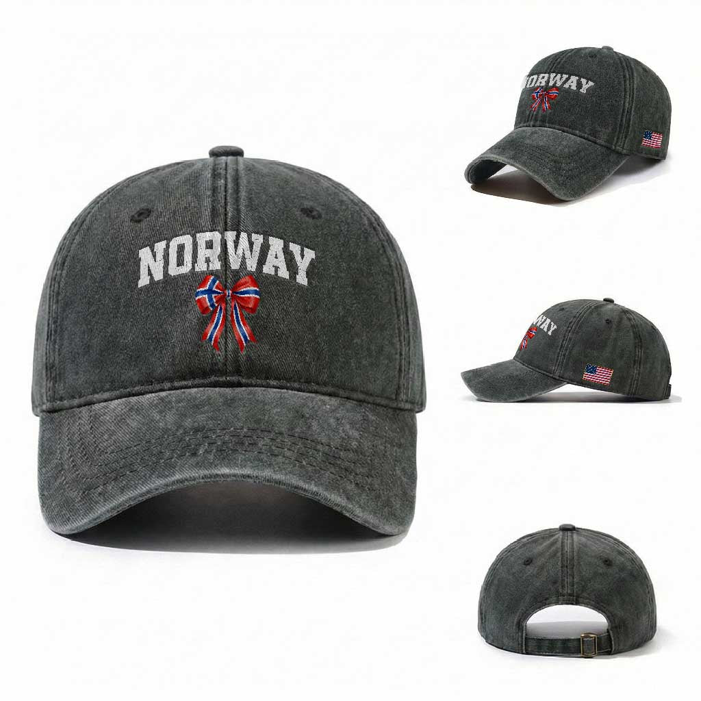 Norwegian Girl Coquette Bow Washed Cotton Baseball Cap Norway Flag Pride Gift