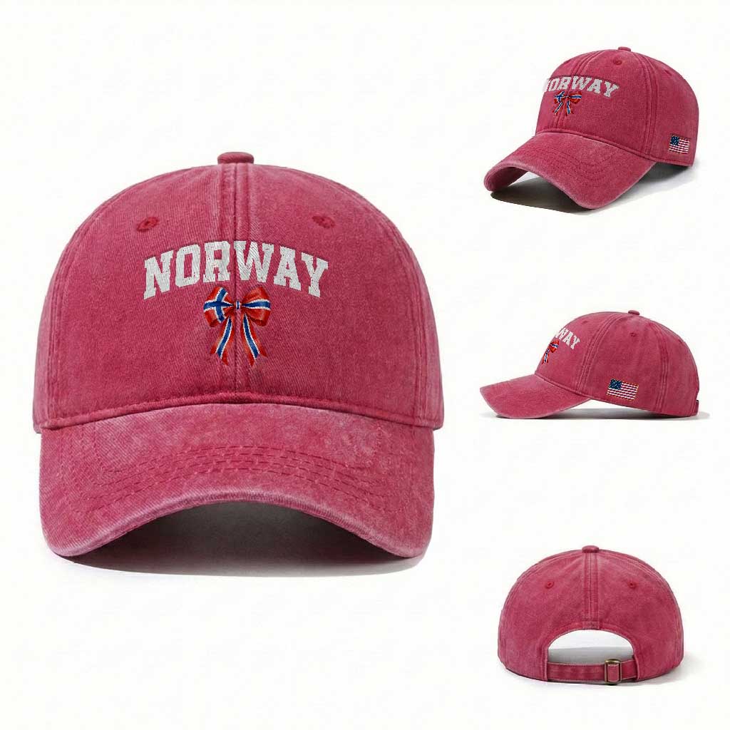 Norwegian Girl Coquette Bow Washed Cotton Baseball Cap Norway Flag Pride Gift
