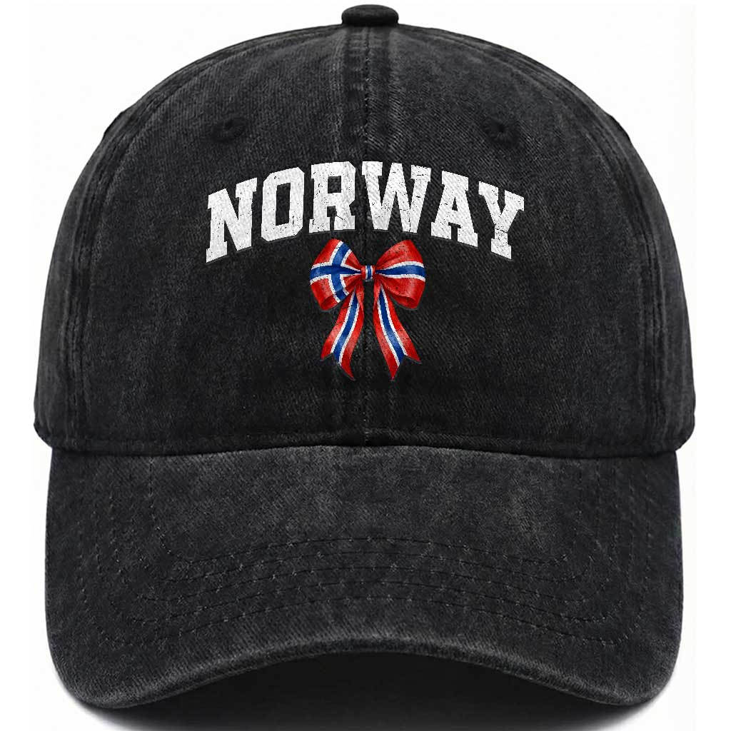Norwegian Girl Coquette Bow Washed Cotton Baseball Cap Norway Flag Pride Gift