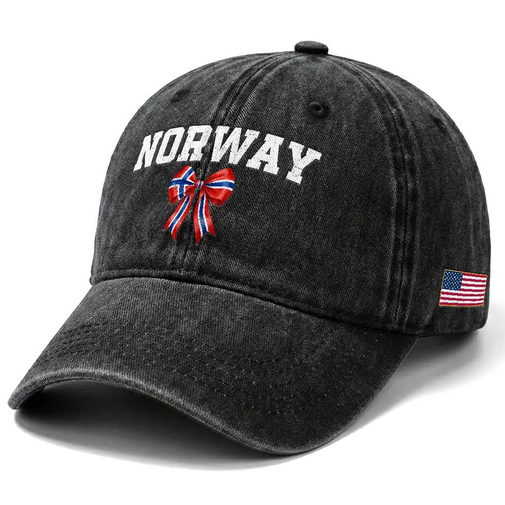 Norwegian Girl Coquette Bow Washed Cotton Baseball Cap Norway Flag Pride Gift
